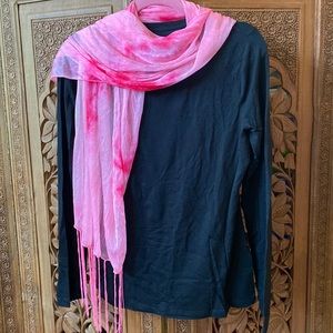 Pink tie dye shimmery scarf with fringe like new